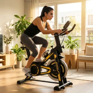 Bicicleta Ergométrica Fitness Para Cardio E Musculação Com Base Cor Preto E Amarelo 10kg Inercia Marca Sevenfit